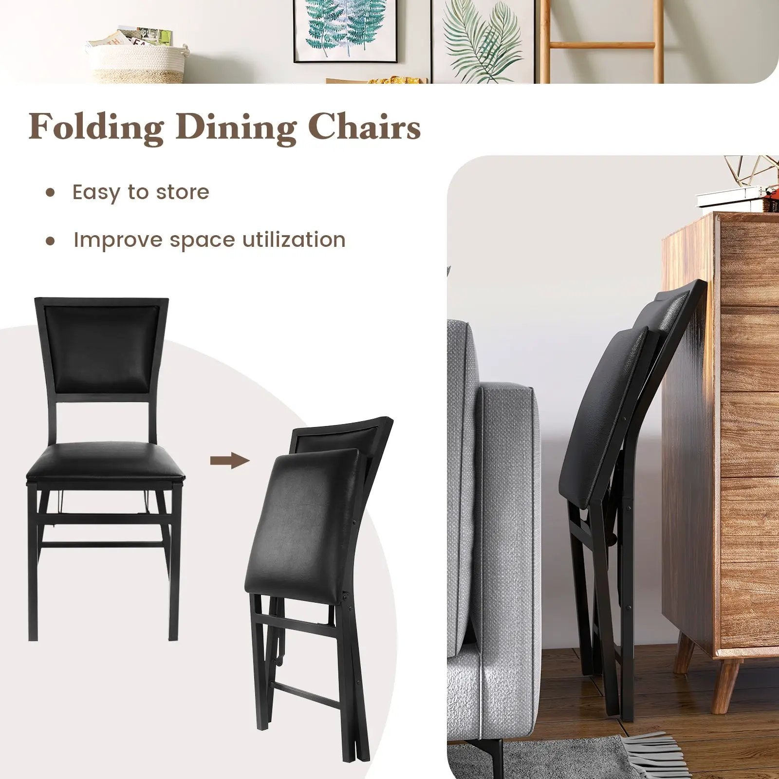 Set of 2 Metal Folding Dining Chair with Space Saving Design by DirectDeals