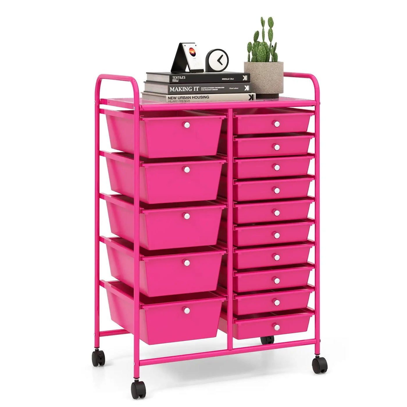 15-Drawer Utility Rolling Cart with Drawers Multi-Use Storage-Icecream Multicolor by DirectDeals