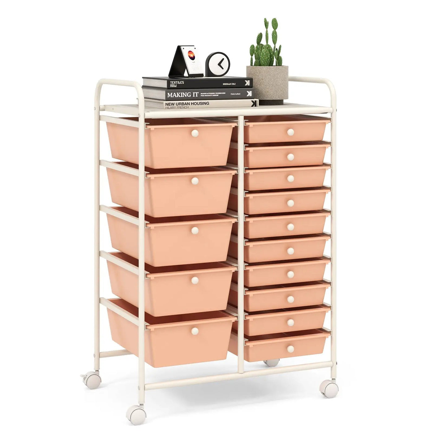 15-Drawer Utility Rolling Cart with Drawers Multi-Use Storage-Icecream Multicolor by DirectDeals