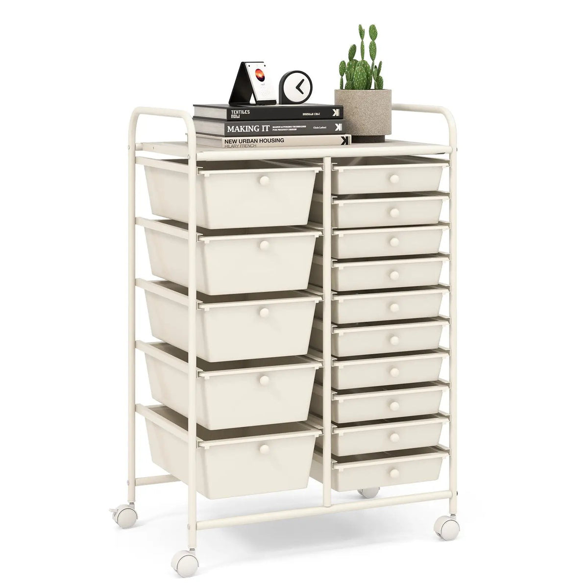 15-Drawer Utility Rolling Cart with Drawers Multi-Use Storage-Icecream Multicolor by DirectDeals