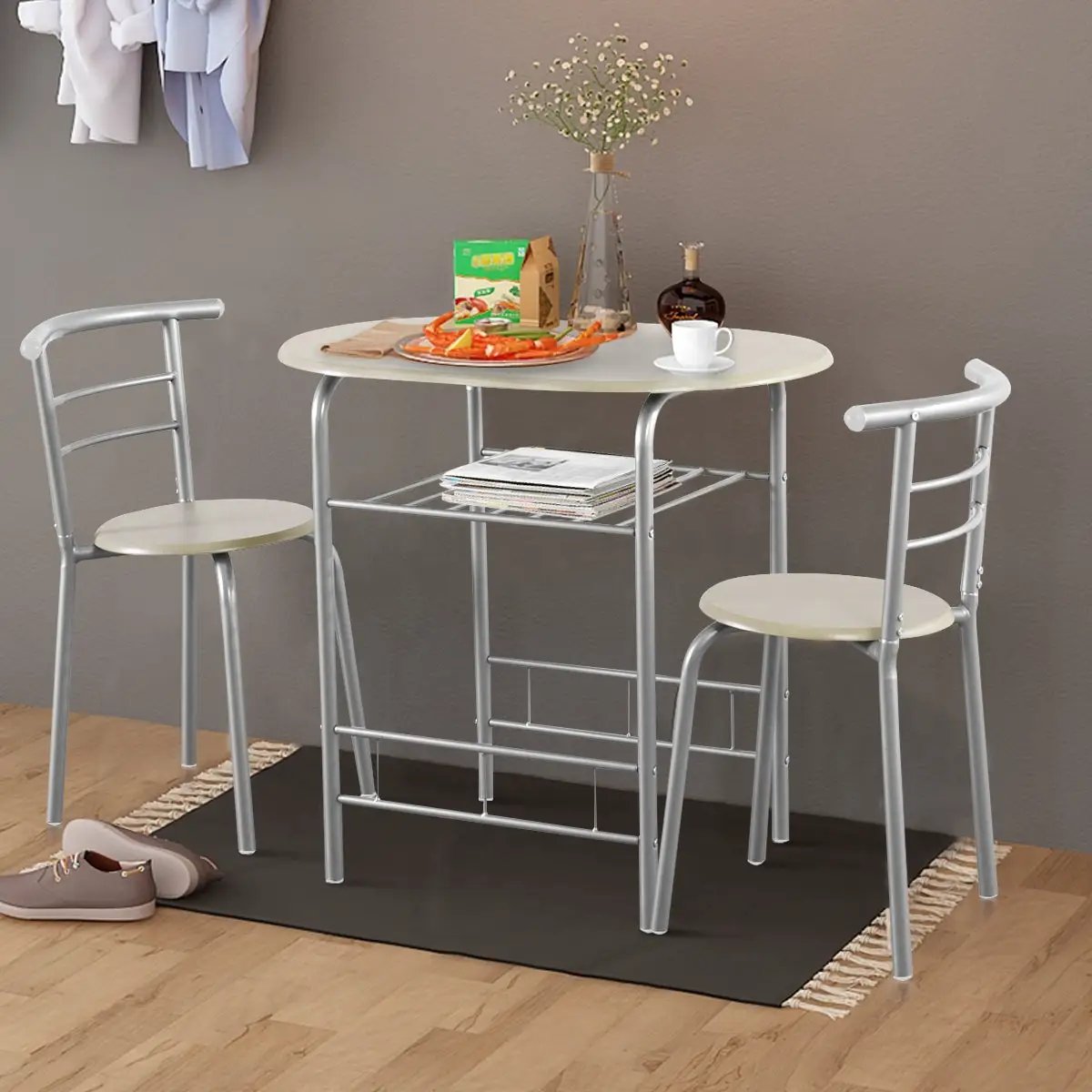 3 pcs Home Kitchen Bistro Pub Dining Table 2 Chairs Set by DirectDeals