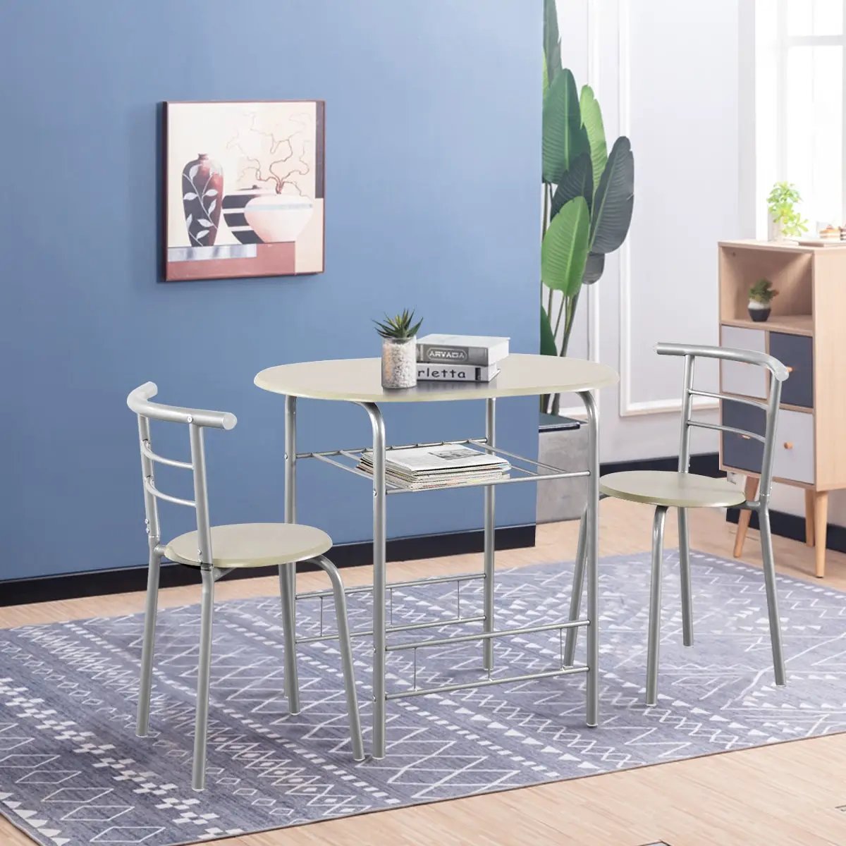 3 pcs Home Kitchen Bistro Pub Dining Table 2 Chairs Set by DirectDeals