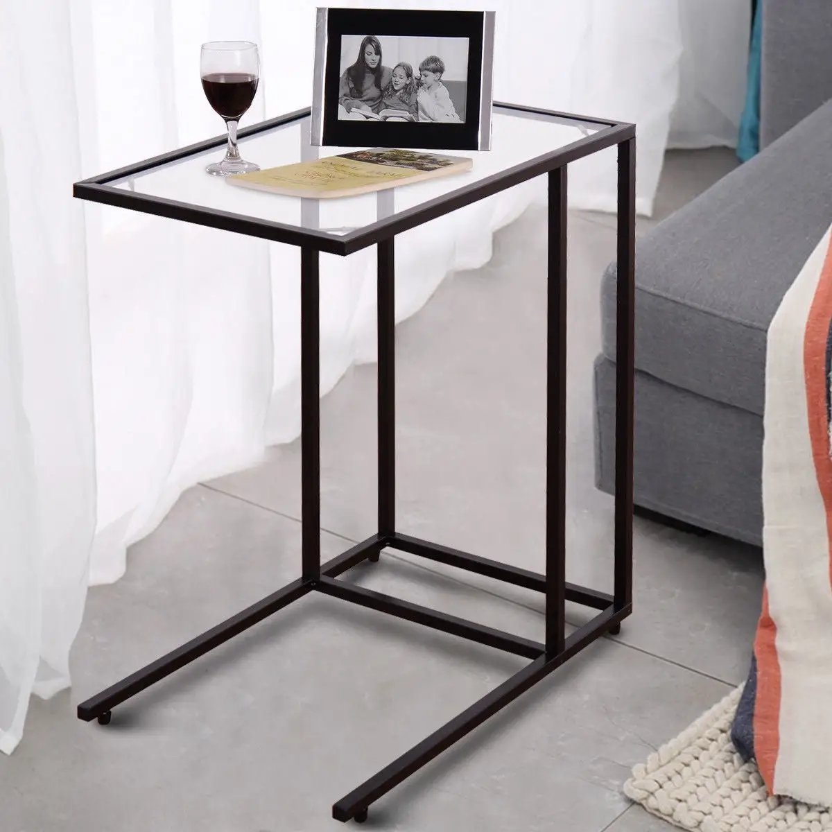 Sofa End Table Coffee Side Table with Glass Top by DirectDeals