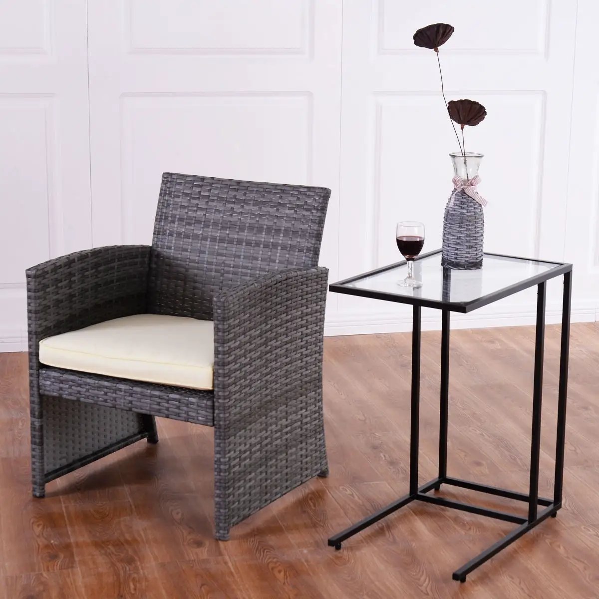 Sofa End Table Coffee Side Table with Glass Top by DirectDeals