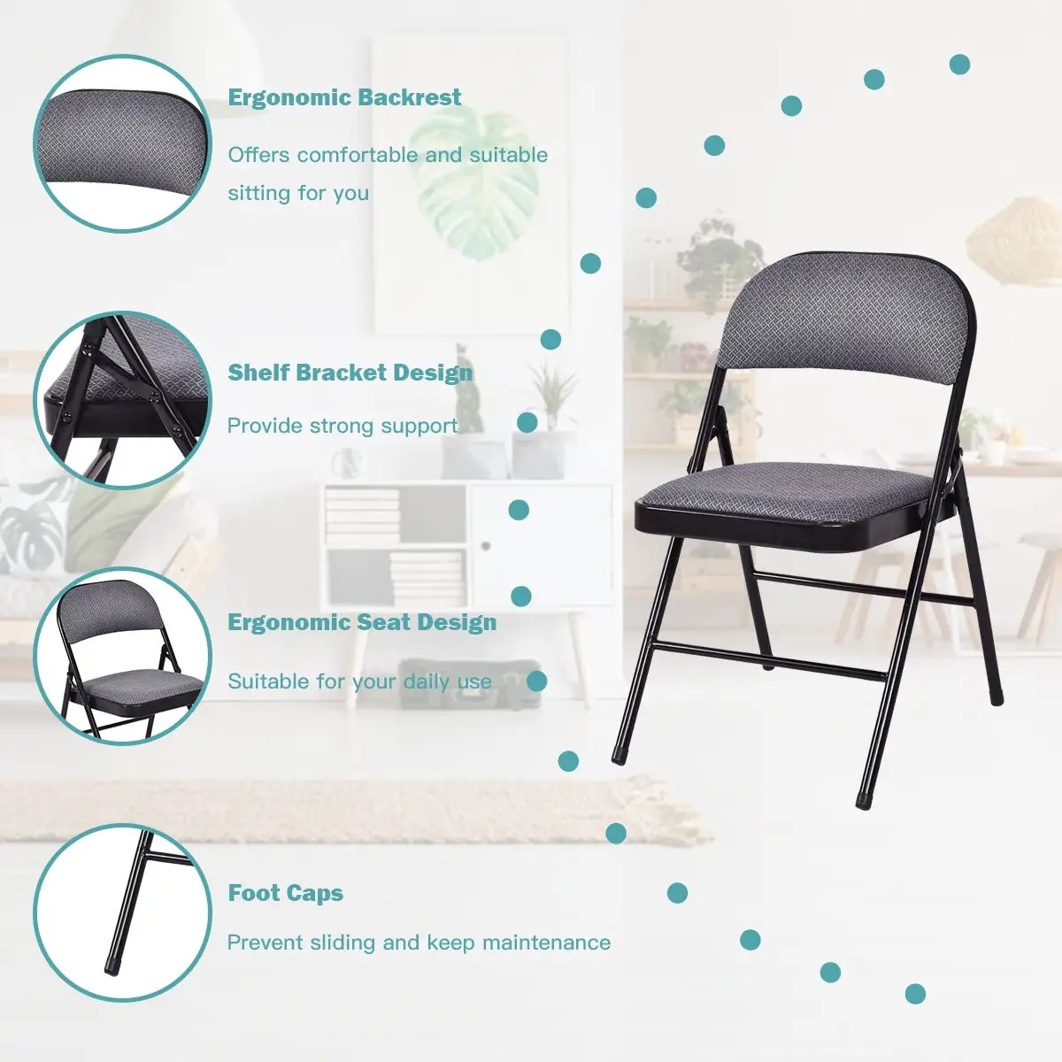 4 Pieces Fabric Upholstered Padded Seat Folding Chairs Seet by DirectDeals