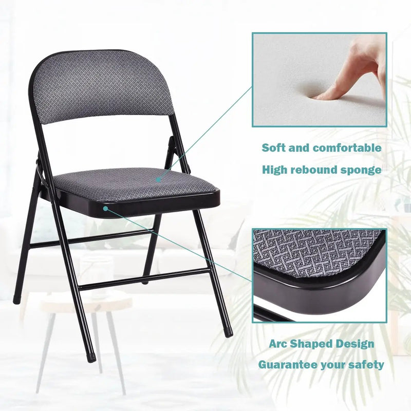 4 Pieces Fabric Upholstered Padded Seat Folding Chairs Seet by DirectDeals