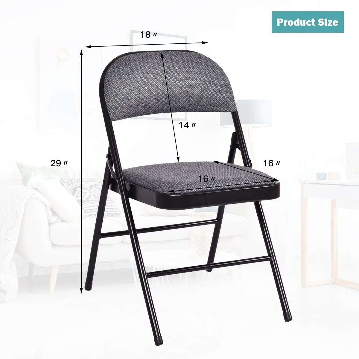4 Pieces Fabric Upholstered Padded Seat Folding Chairs Seet by DirectDeals