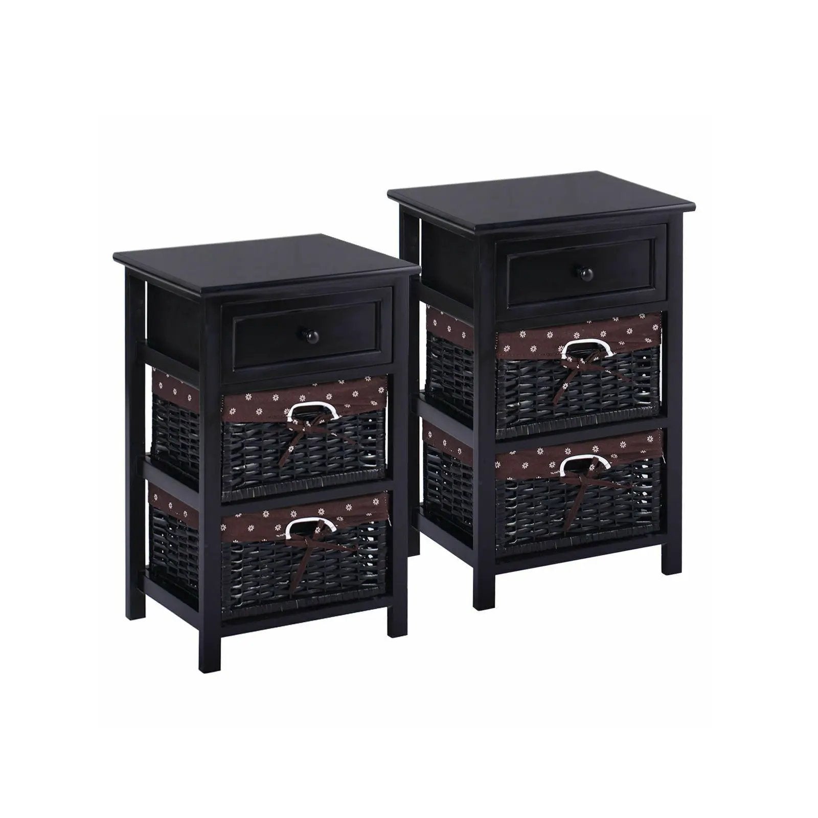 3 Tier Set of 2 Wood Nightstand with 1 and 2 Drawer by DirectDeals