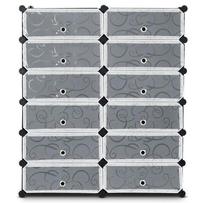 12-Cube DIY Portable Plastic Shoe Rack with Transparent Doors by DirectDeals