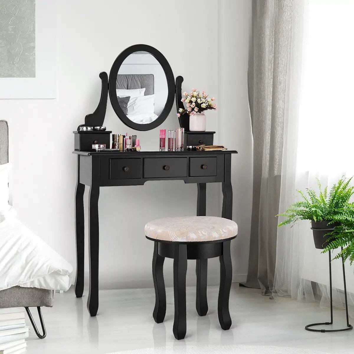 Vanity Makeup Table Set Bedroom Furniture with Padded Stool by DirectDeals