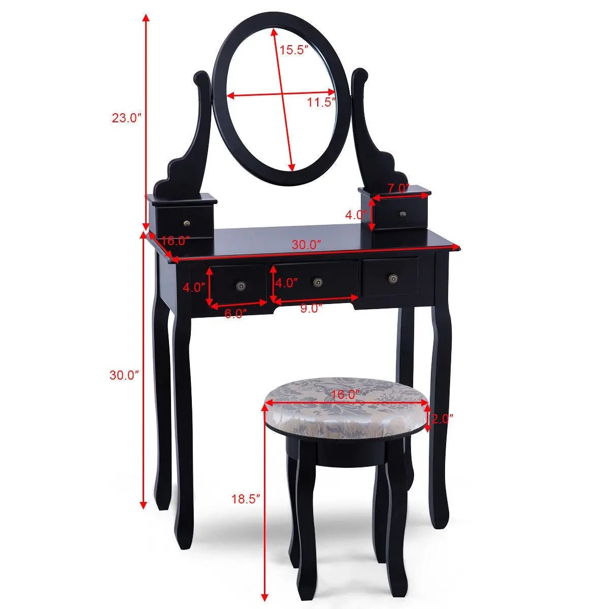 Vanity Makeup Table Set Bedroom Furniture with Padded Stool by DirectDeals