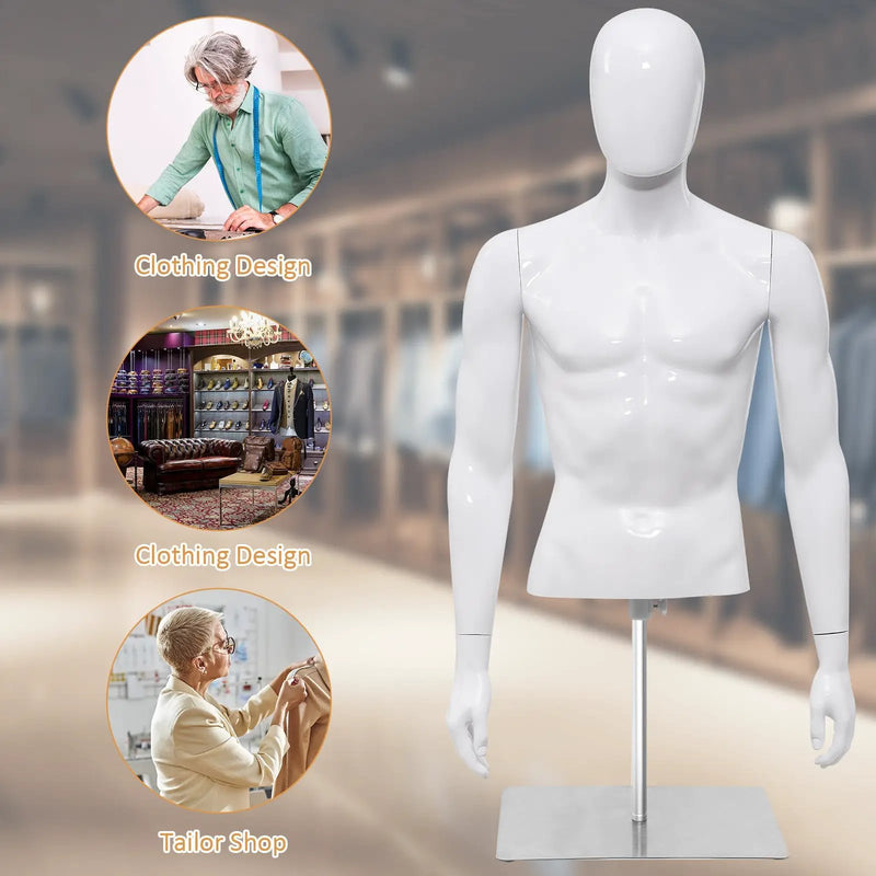Plastic Half Body Head Turn Male Mannequin with Base by DirectDeals