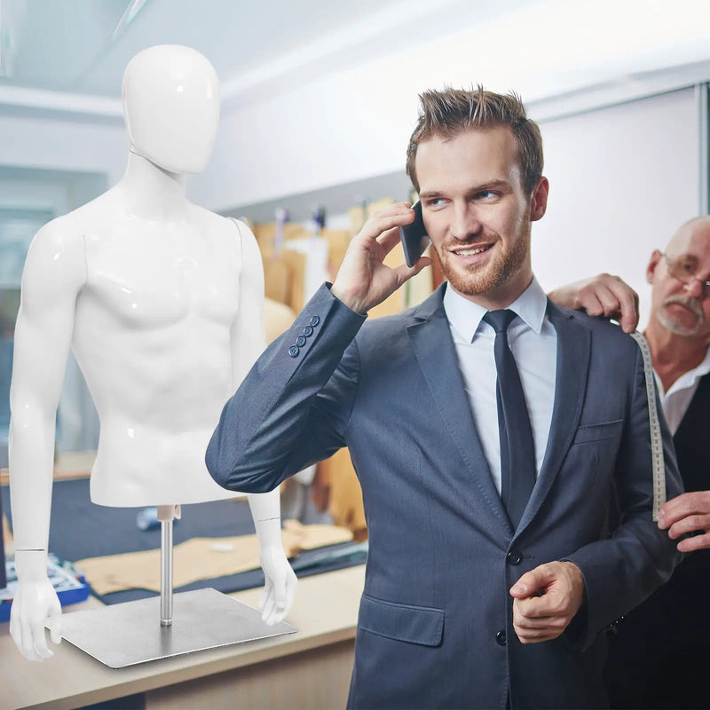 Plastic Half Body Head Turn Male Mannequin with Base by DirectDeals