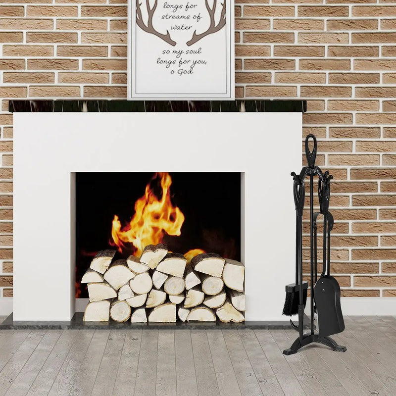 5 Pieces Rustic Heavy Duty Compact Wrought Iron Fireplace Tools Set by DirectDeals