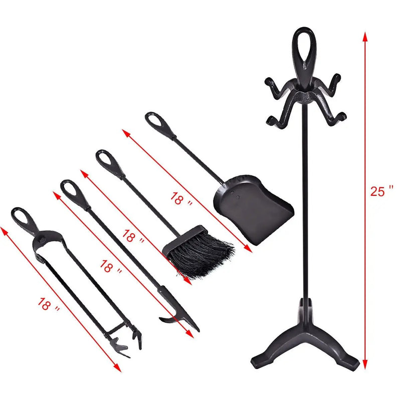 5 Pieces Rustic Heavy Duty Compact Wrought Iron Fireplace Tools Set by DirectDeals