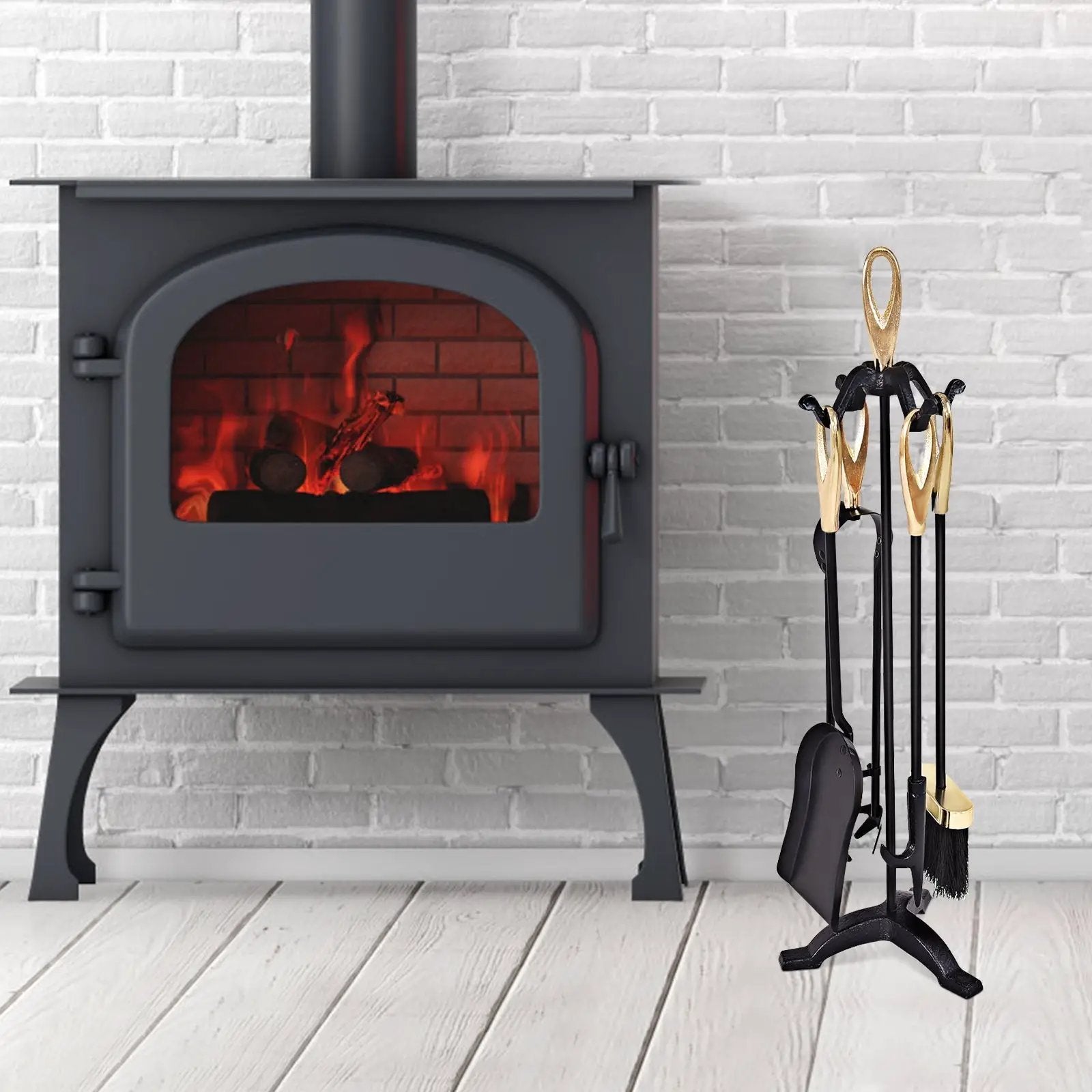 5 Pieces Rustic Heavy Duty Compact Wrought Iron Fireplace Tools Set by DirectDeals