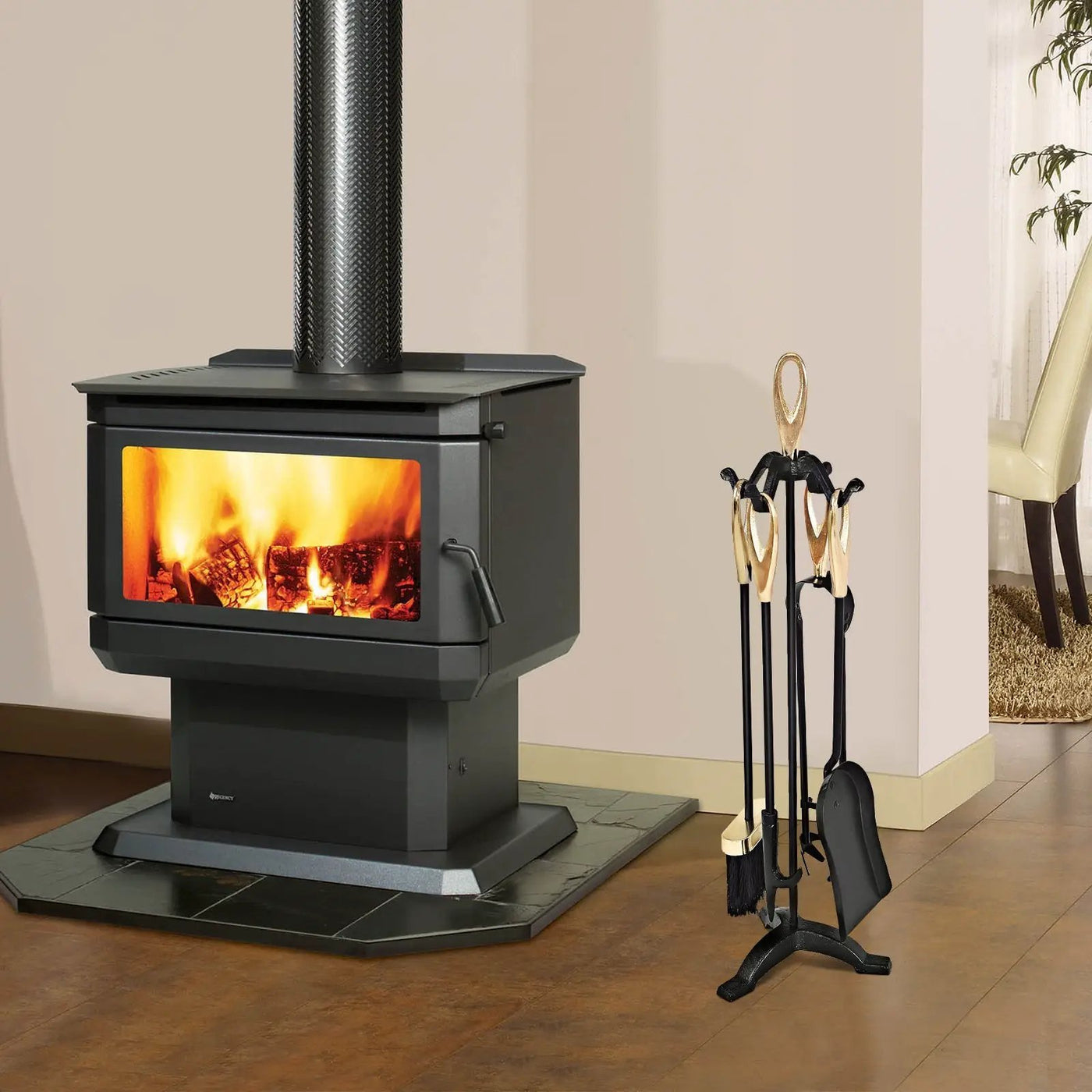 5 Pieces Rustic Heavy Duty Compact Wrought Iron Fireplace Tools Set by DirectDeals