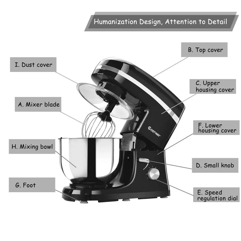 800 W 5.3 Quart Electric Food Stand Mixer with Stainless Steel Bowl-Black by DirectDeals