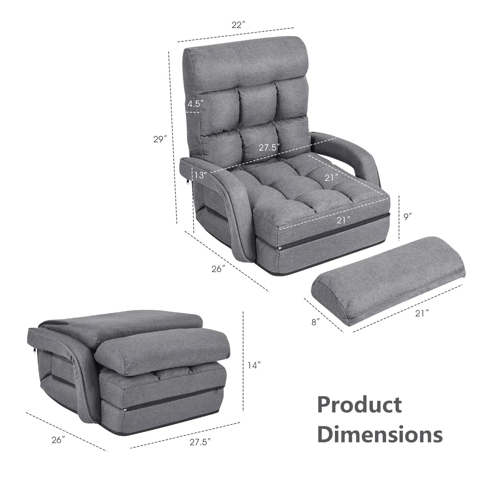 Folding Lazy Floor Chair Sofa with Armrests and Pillow by DirectDeals