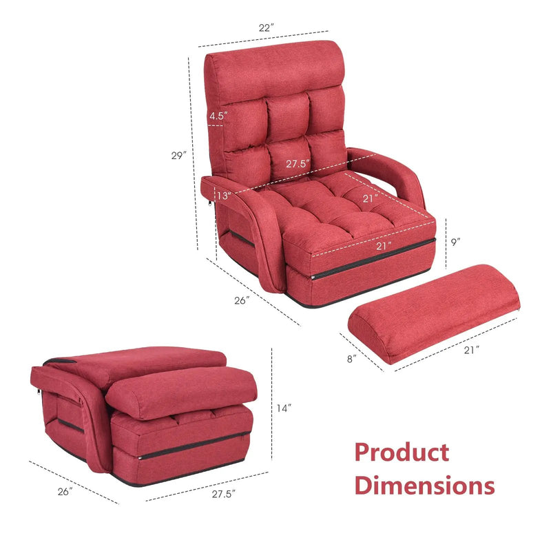 Folding Lazy Floor Chair Sofa with Armrests and Pillow by DirectDeals