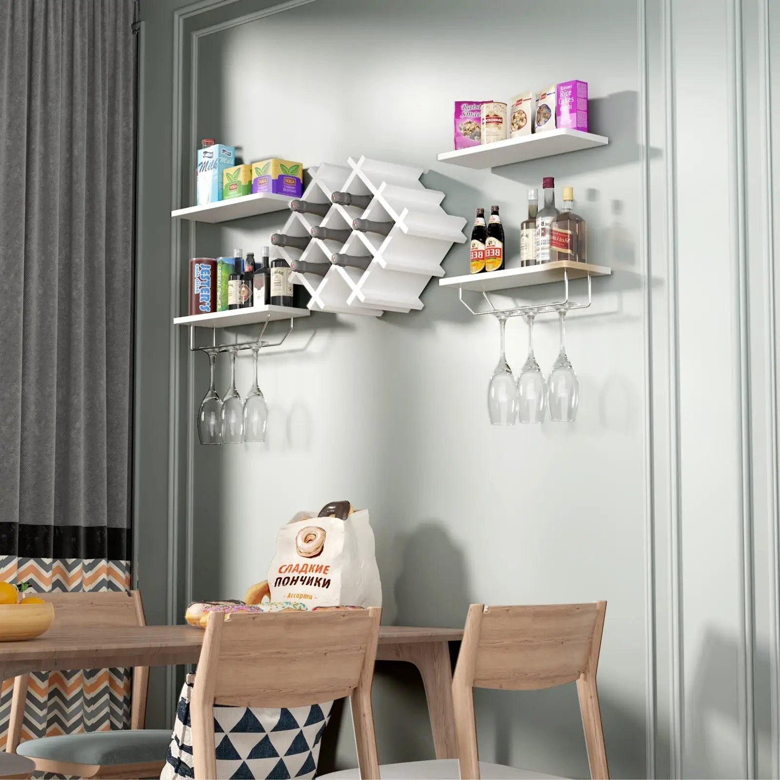 Set of 5 Wall Mount Wine Rack Set with Storage Shelves by DirectDeals