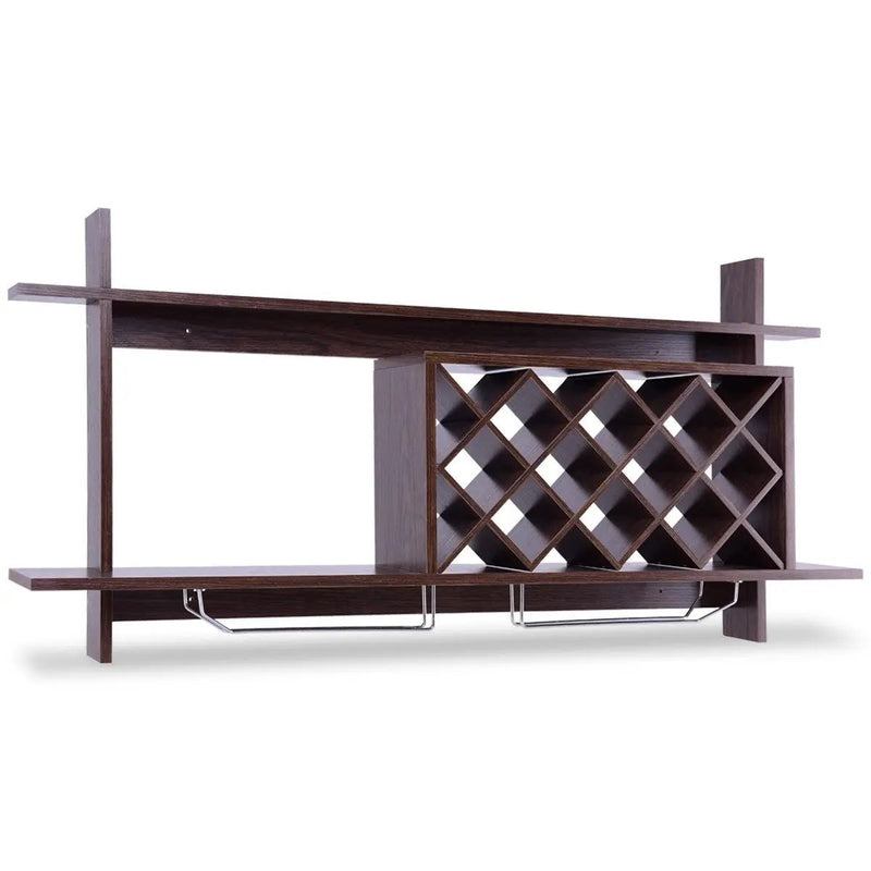 Wall Mount Wine Rack with Glass Holder & Storage Shelf-Walnut by DirectDeals