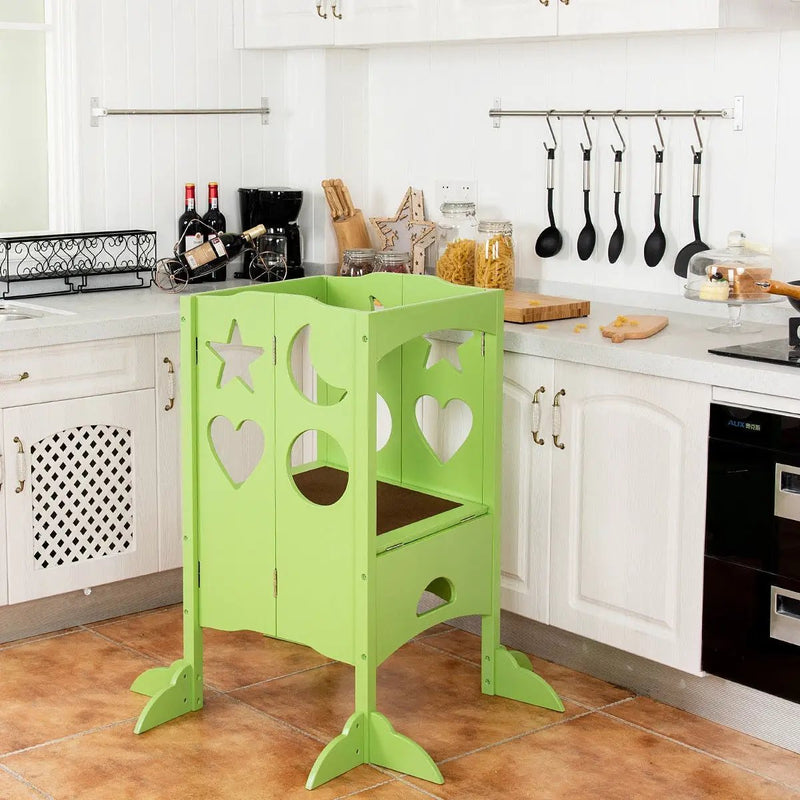 Folding Kids Kitchen Counter Step Stool-Green by DirectDeals