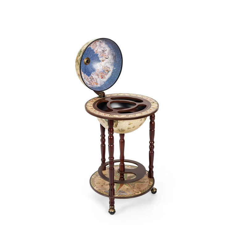 17 Inch Italian Style Design Wooden Globe Liquor Bottle Wine Rack with Wheels by DirectDeals