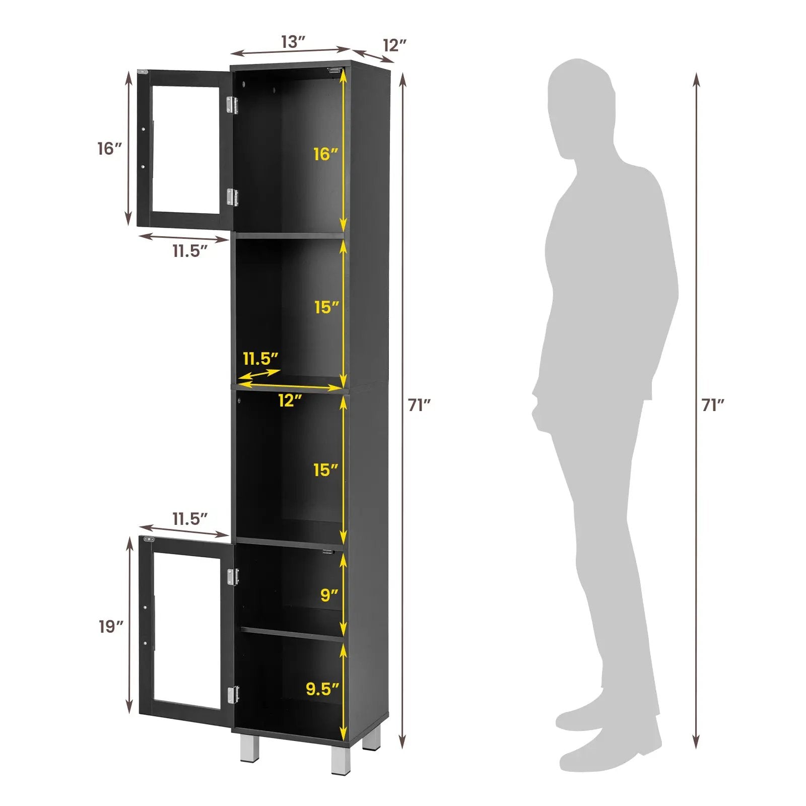 71 Inch Tall Tower Bathroom Storage Cabinet and Organizer Display Shelves for Bedroom by DirectDeals