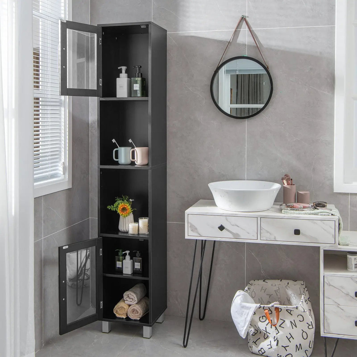 71 Inch Tall Tower Bathroom Storage Cabinet and Organizer Display Shelves for Bedroom by DirectDeals