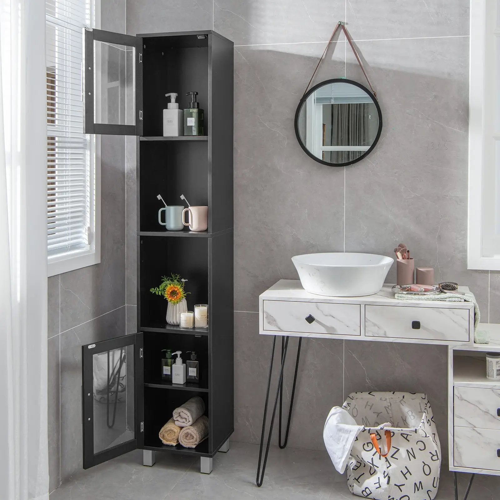 71 Inch Tall Tower Bathroom Storage Cabinet and Organizer Display Shelves for Bedroom by DirectDeals