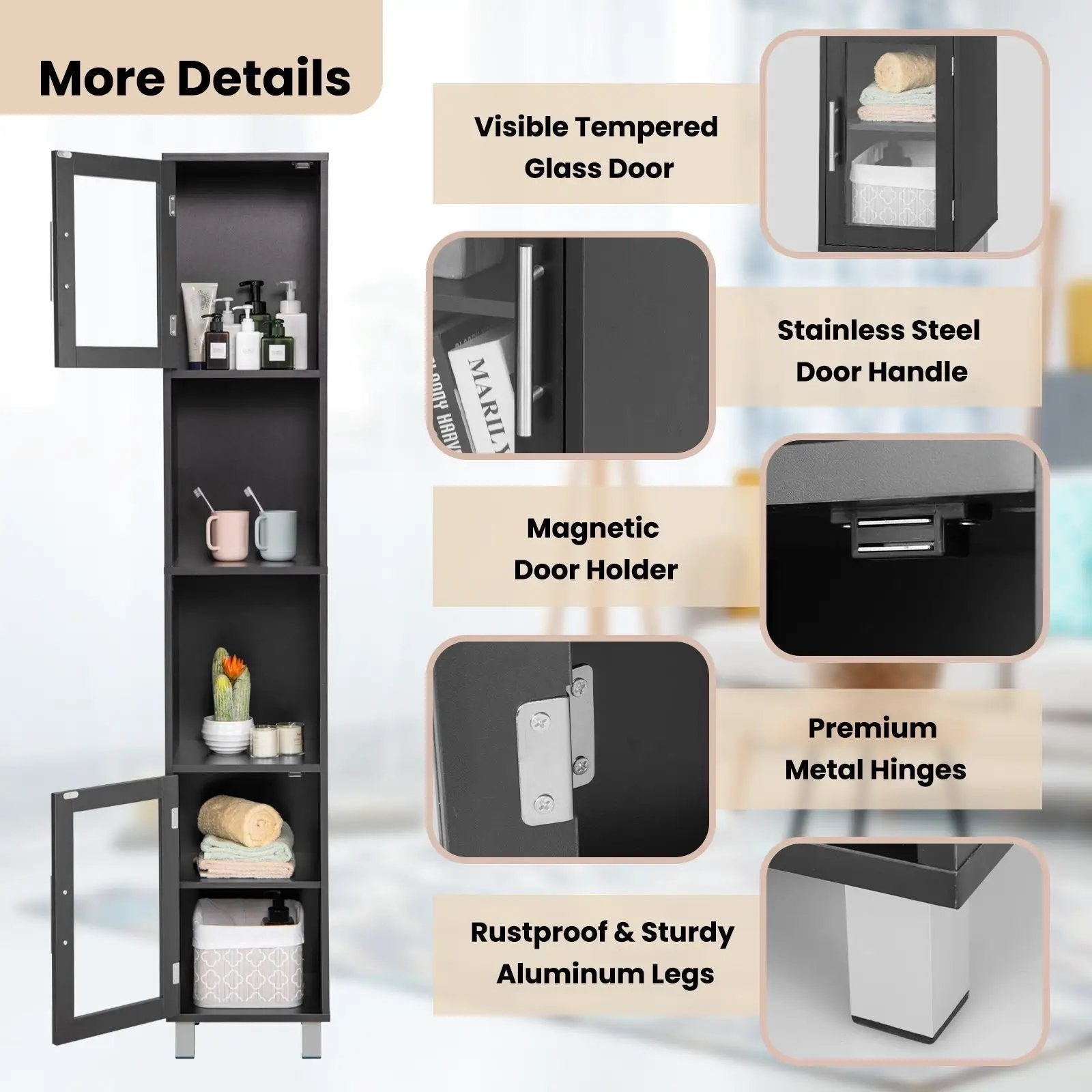 71 Inch Tall Tower Bathroom Storage Cabinet and Organizer Display Shelves for Bedroom by DirectDeals