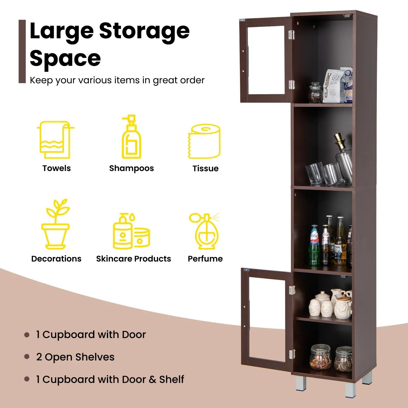 71 Inch Tall Tower Bathroom Storage Cabinet and Organizer Display Shelves for Bedroom by DirectDeals