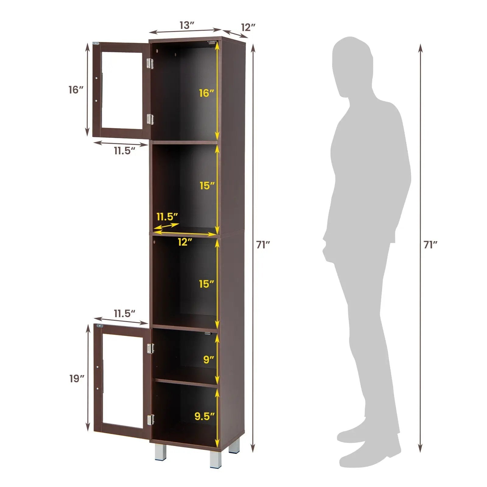 71 Inch Tall Tower Bathroom Storage Cabinet and Organizer Display Shelves for Bedroom by DirectDeals