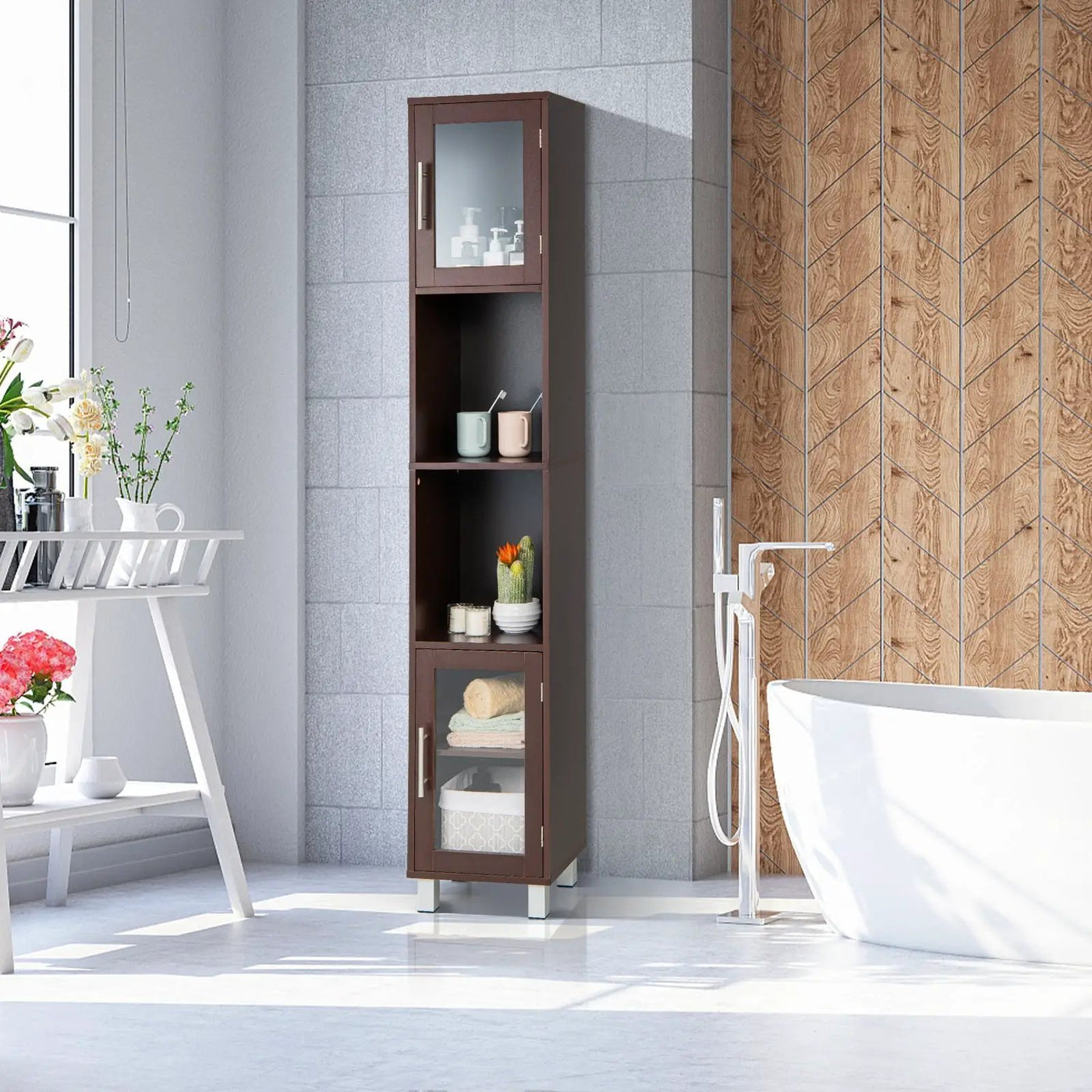 71 Inch Tall Tower Bathroom Storage Cabinet and Organizer Display Shelves for Bedroom by DirectDeals