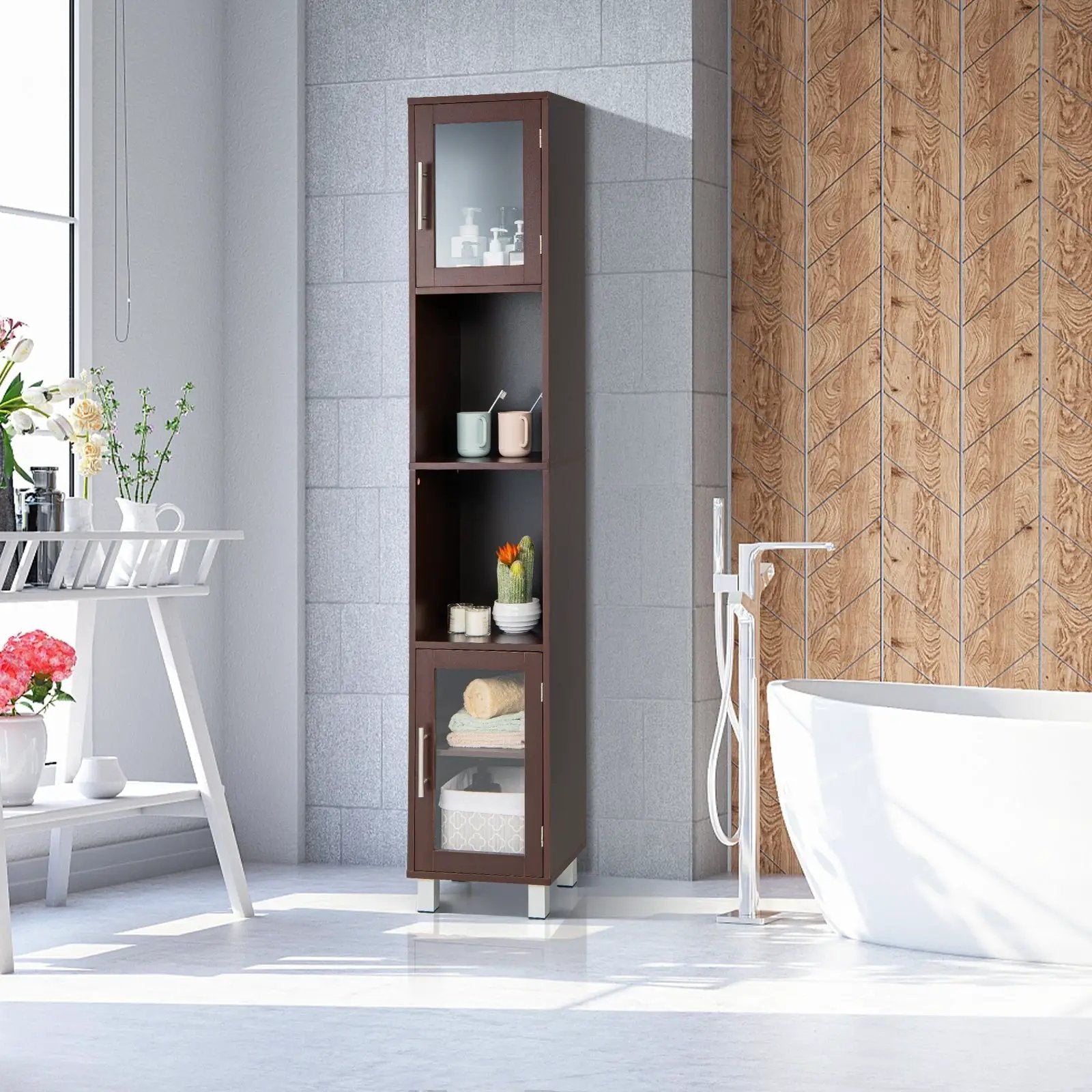 71 Inch Tall Tower Bathroom Storage Cabinet and Organizer Display Shelves for Bedroom by DirectDeals
