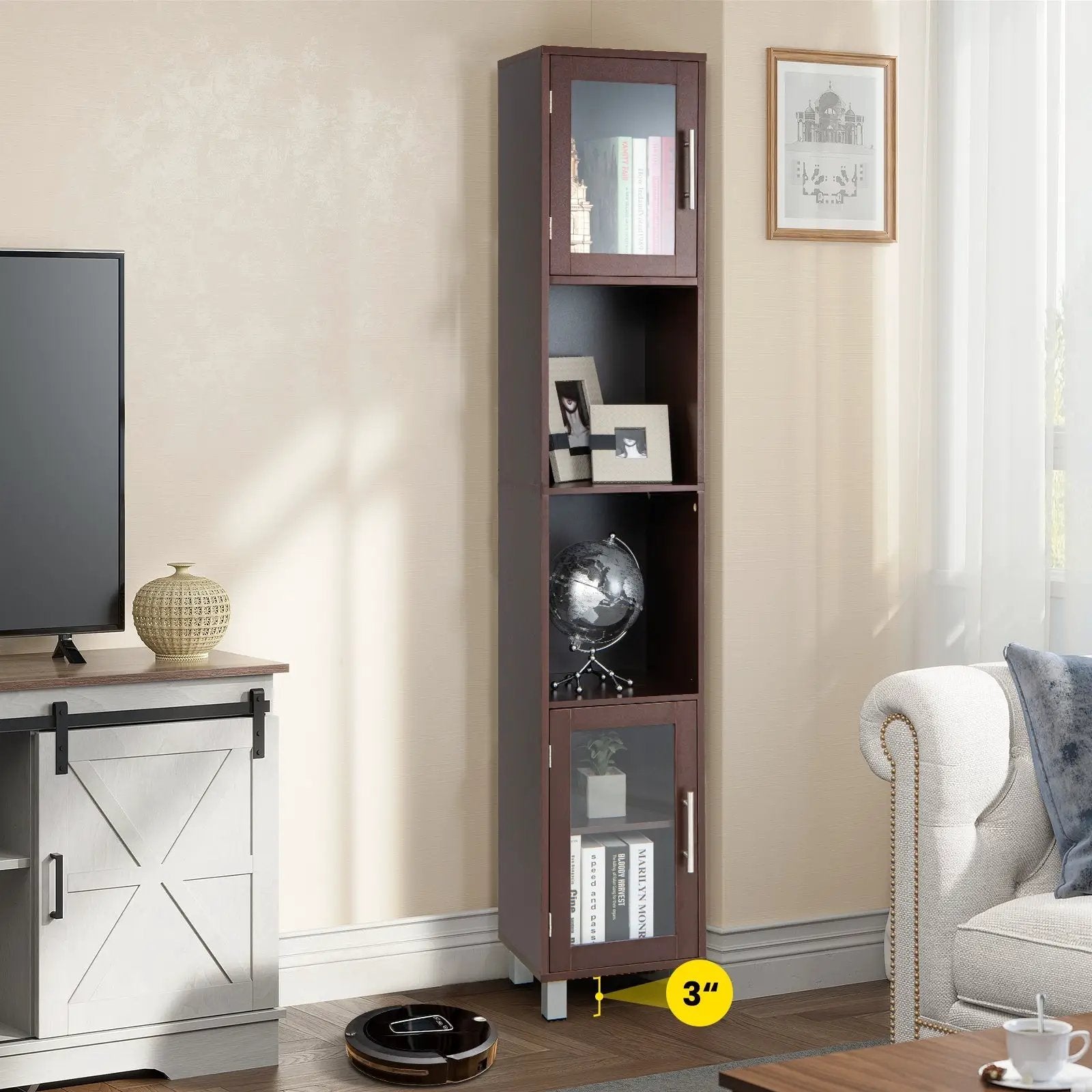 71 Inch Tall Tower Bathroom Storage Cabinet and Organizer Display Shelves for Bedroom by DirectDeals