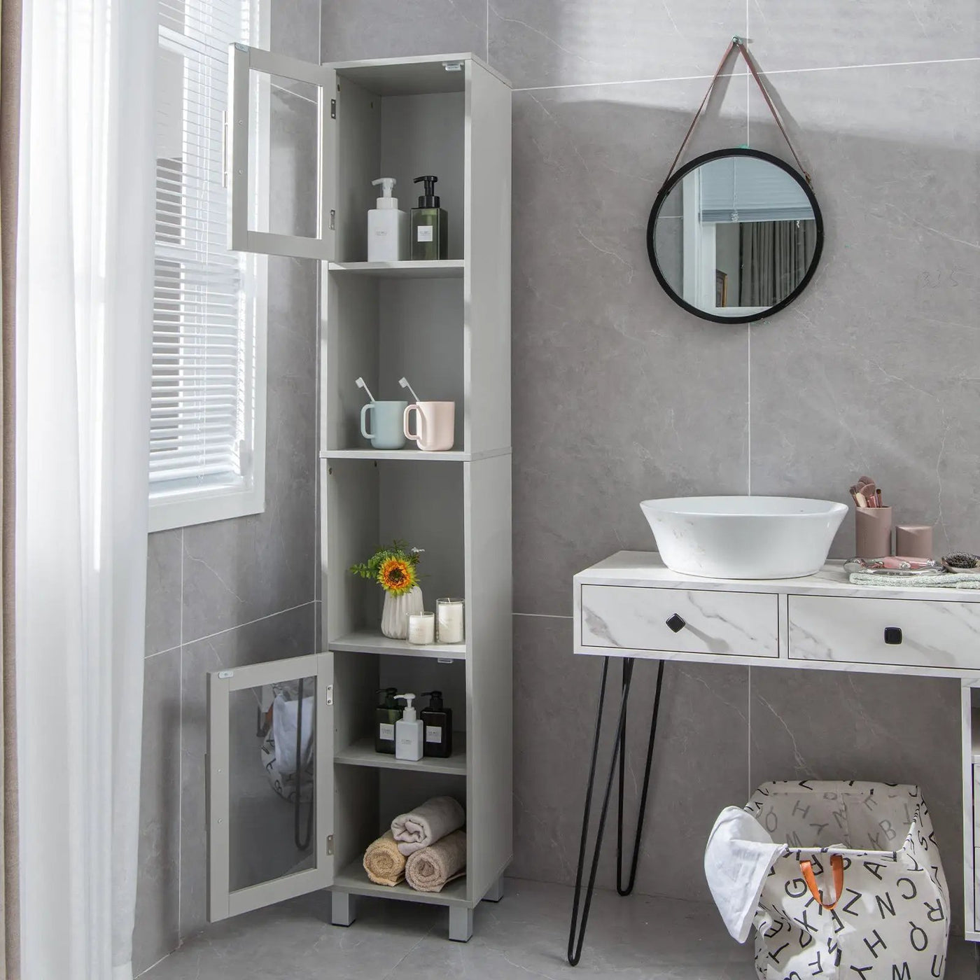 71 Inch Tall Tower Bathroom Storage Cabinet and Organizer Display Shelves for Bedroom by DirectDeals
