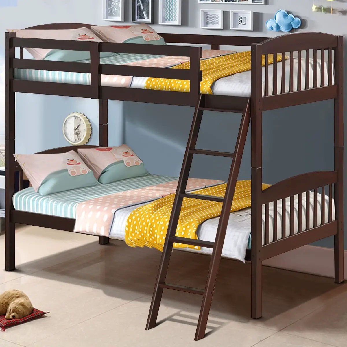 Solid Wood Twin Bunk Beds with Detachable Kids Ladder by DirectDeals