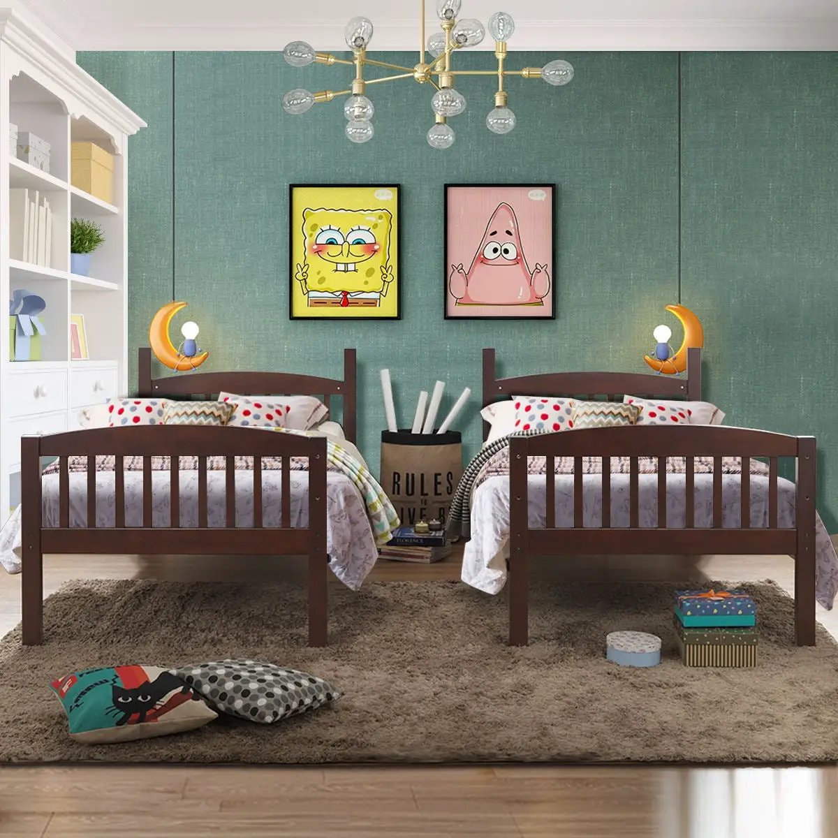 Solid Wood Twin Bunk Beds with Detachable Kids Ladder by DirectDeals