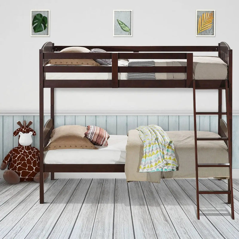 Solid Wood Twin Bunk Beds with Detachable Kids Ladder by DirectDeals