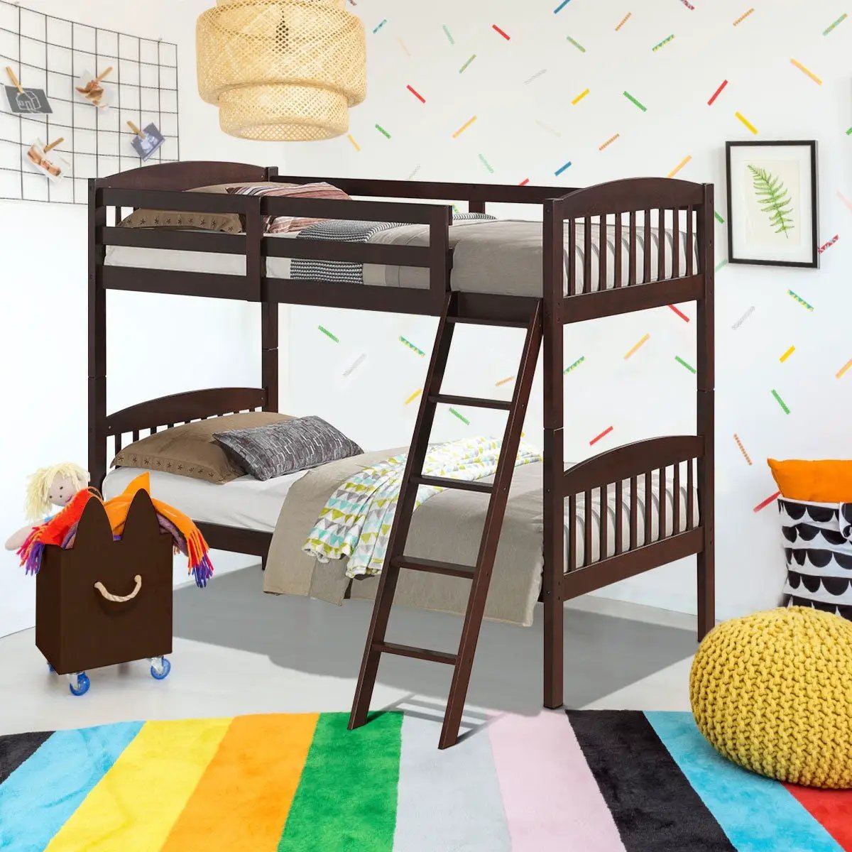 Solid Wood Twin Bunk Beds with Detachable Kids Ladder by DirectDeals