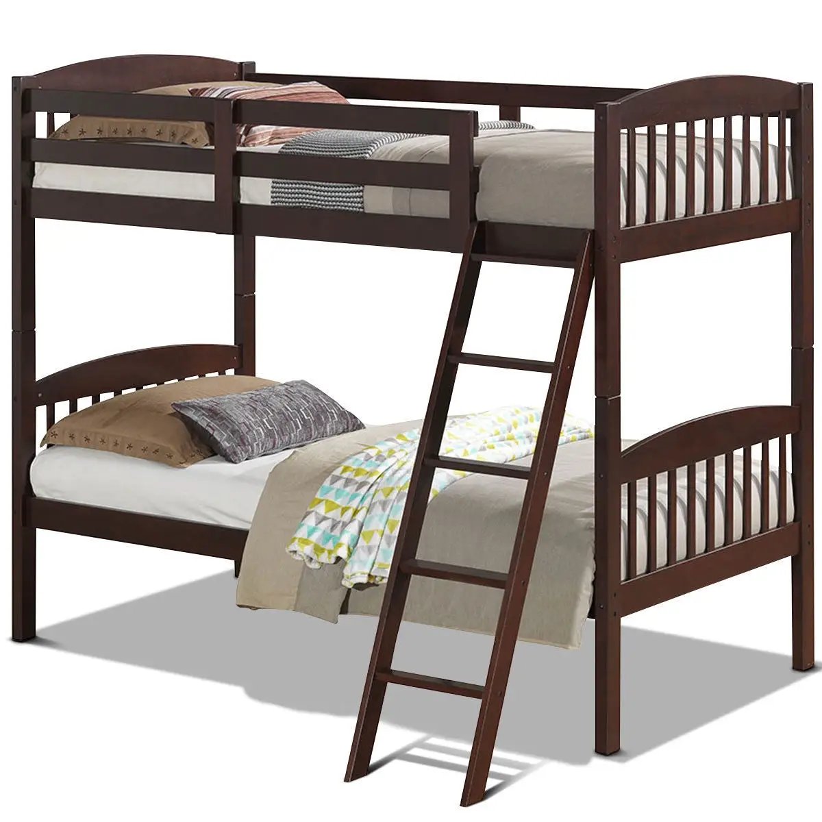 Solid Wood Twin Bunk Beds with Detachable Kids Ladder by DirectDeals