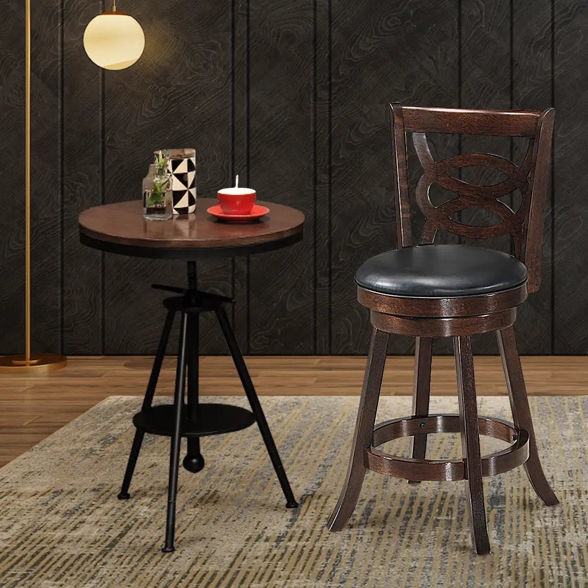 Counter Height Upholstered Espresso Swivel Dining Chair with Cushion Seat by DirectDeals