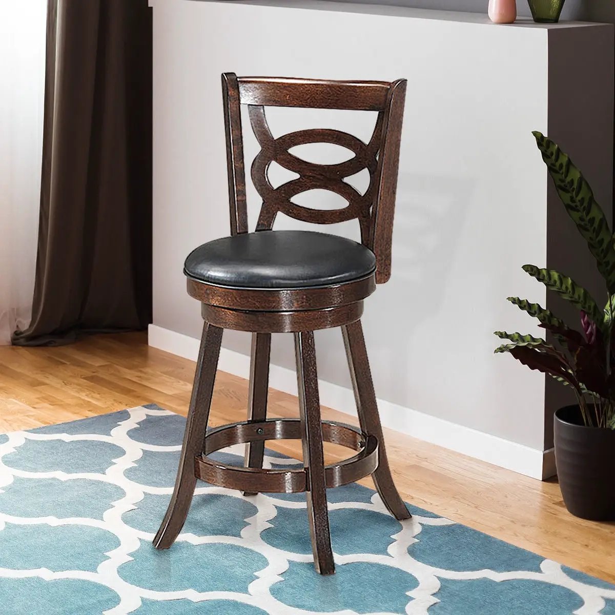 Counter Height Upholstered Espresso Swivel Dining Chair with Cushion Seat by DirectDeals