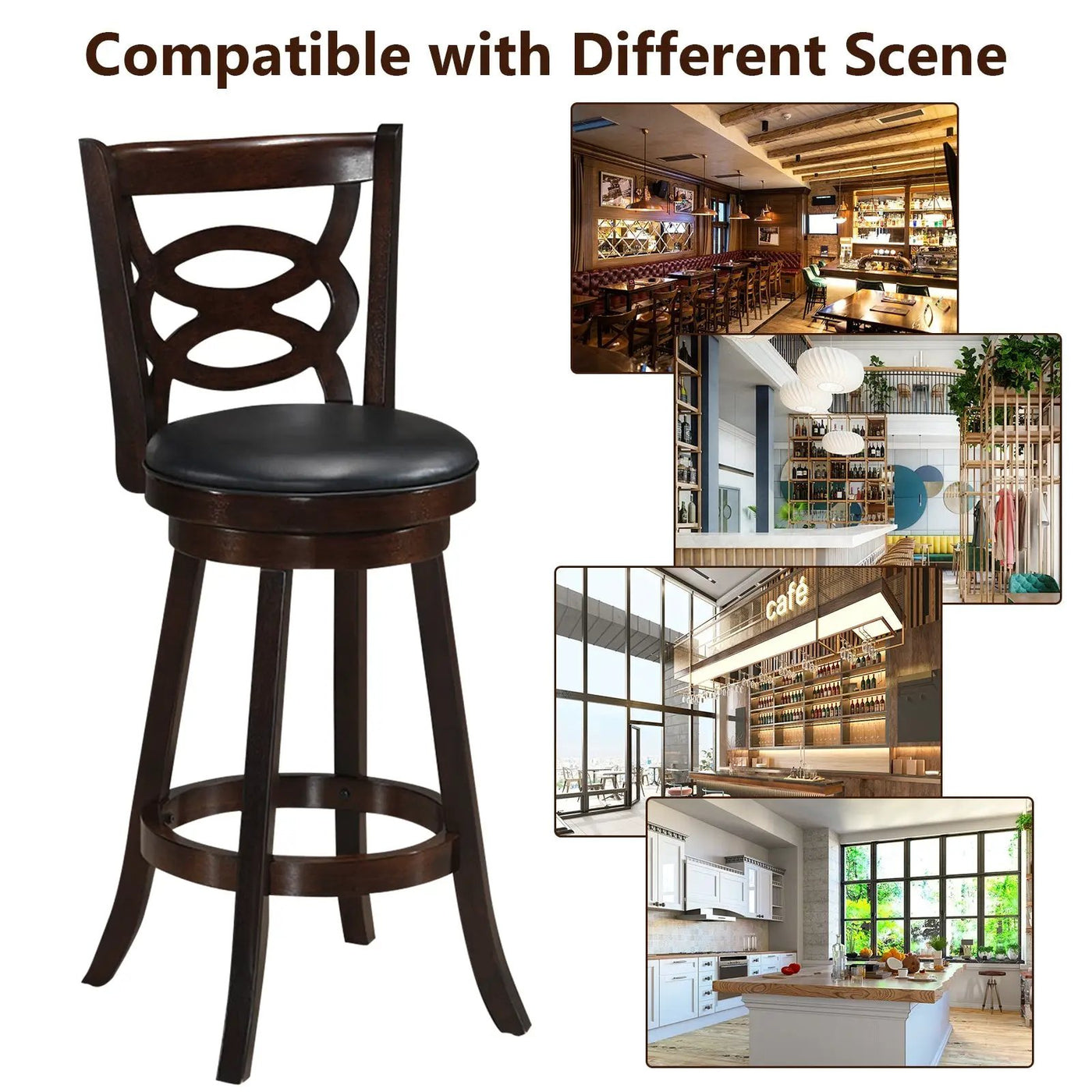 Counter Height Upholstered Espresso Swivel Dining Chair with Cushion Seat by DirectDeals