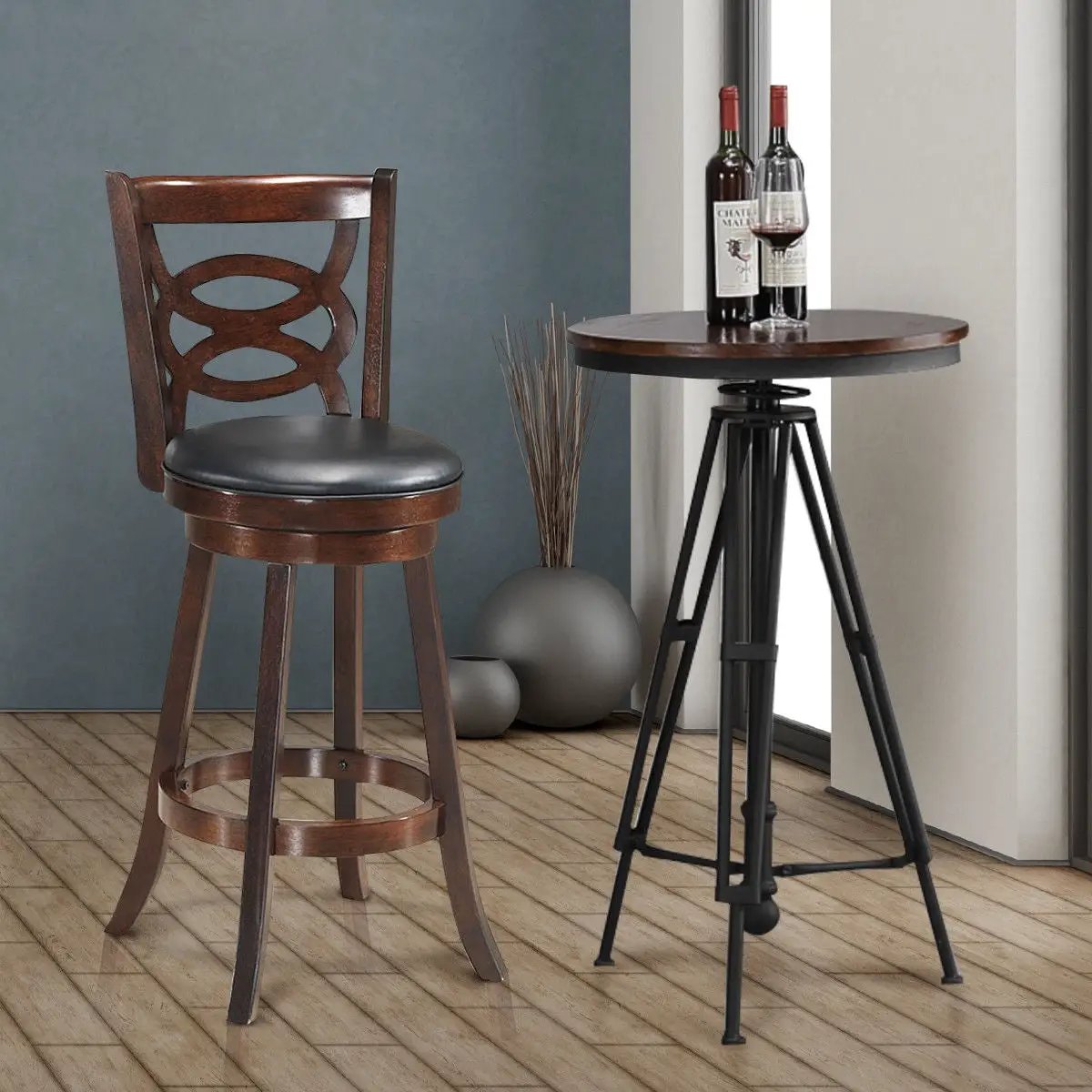 Counter Height Upholstered Espresso Swivel Dining Chair with Cushion Seat by DirectDeals
