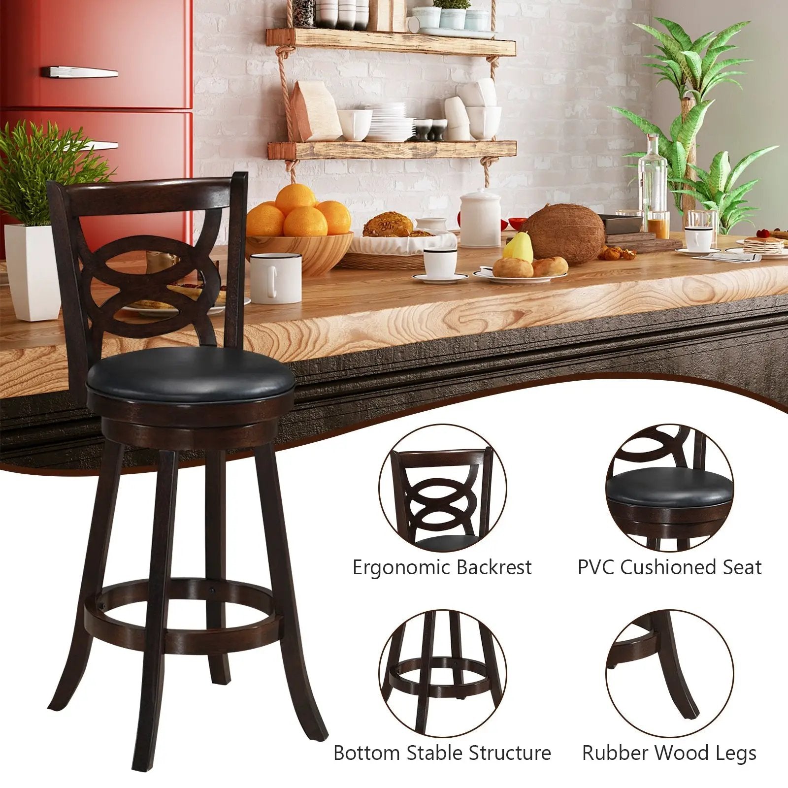Counter Height Upholstered Espresso Swivel Dining Chair with Cushion Seat by DirectDeals