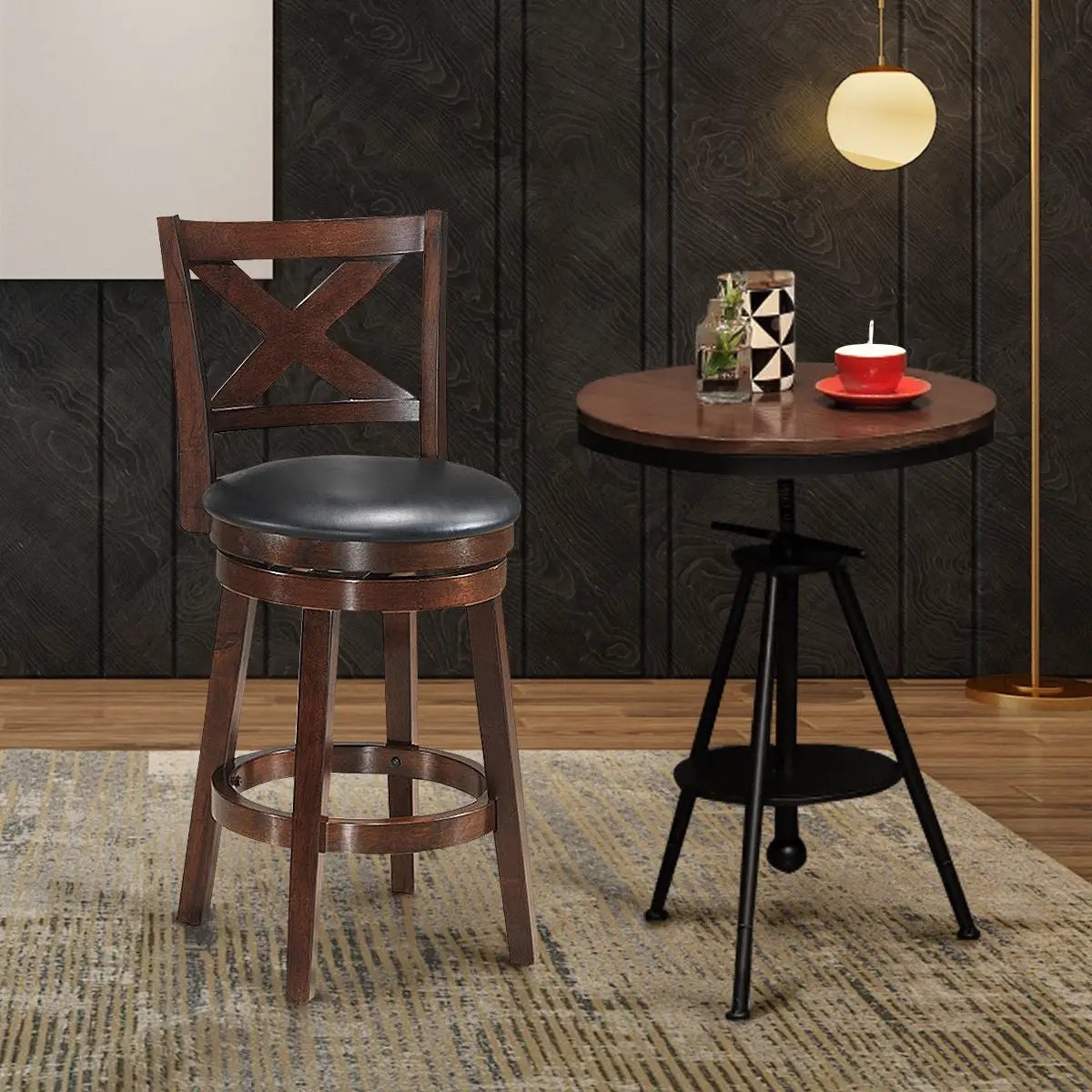 Swivel X-back Upholstered Counter Height Bar Stool with PVC Cushioned Seat by DirectDeals