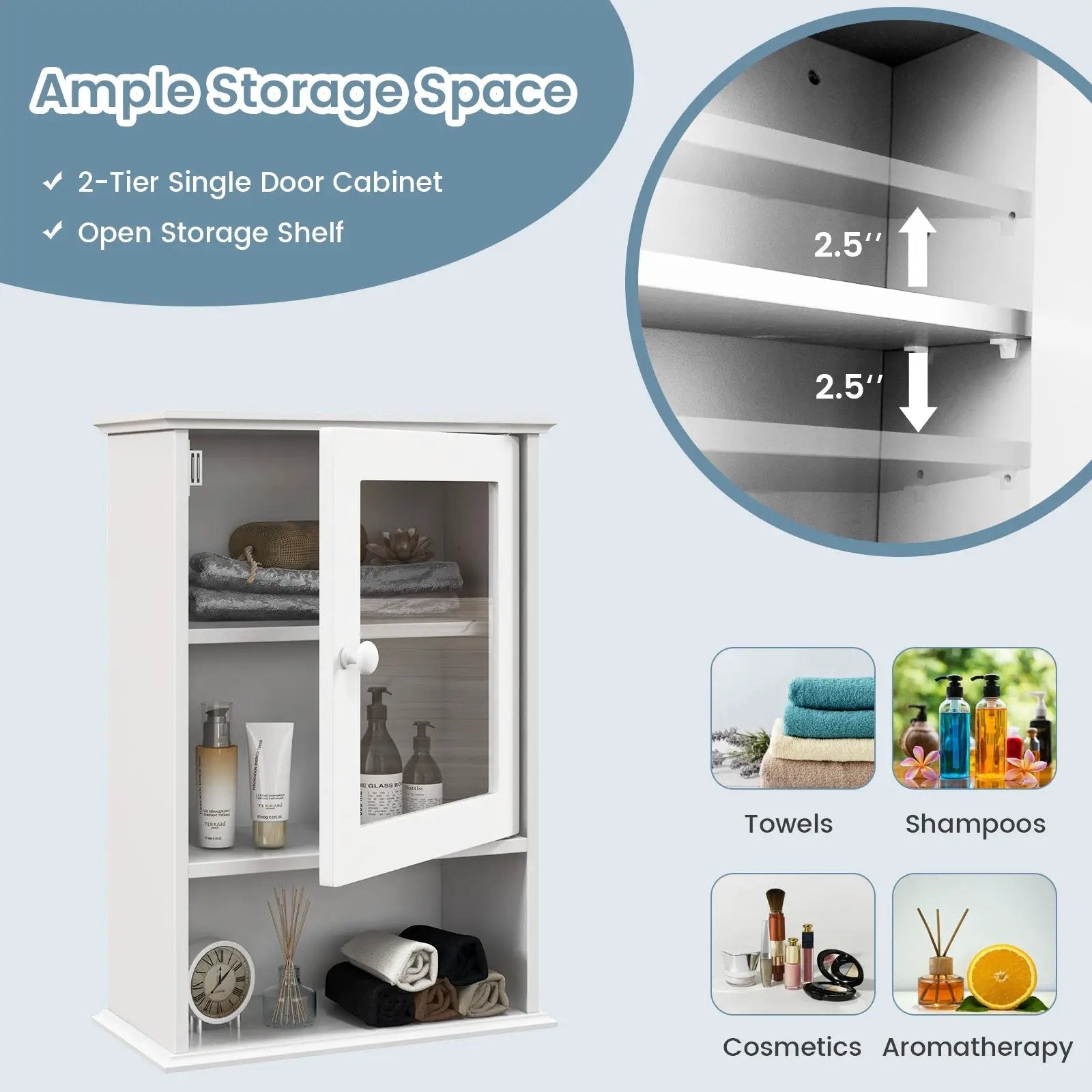 Bathroom Wall Mounted Adjustable Hanging Storage Medicine Cabinet by DirectDeals